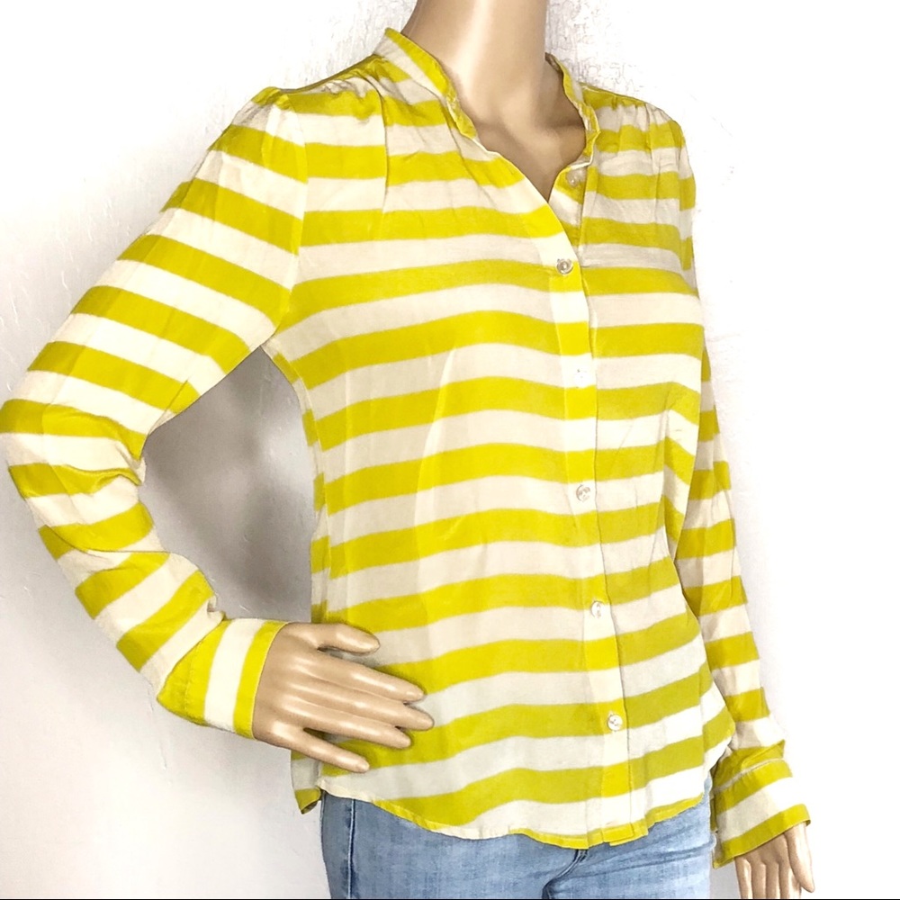 PIM + Larkin Yellow striped button down blouse D - Picture 2 of 6